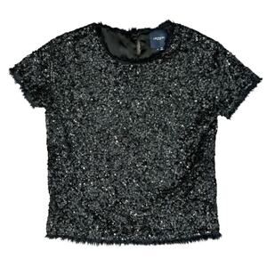 Gryphon Anthropologie Black Sequin Cap Sleeve Round Neck Shirt Top Size S Glam